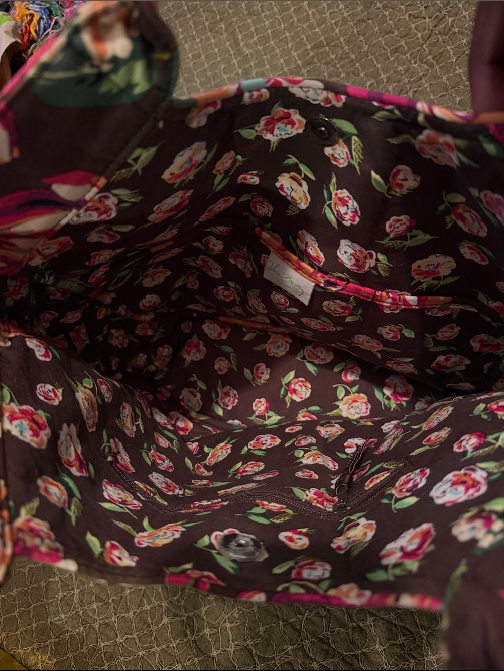 Vera Bradley Quilted Floral Tote in Pink, Green & Brown - Picture 5 of 9